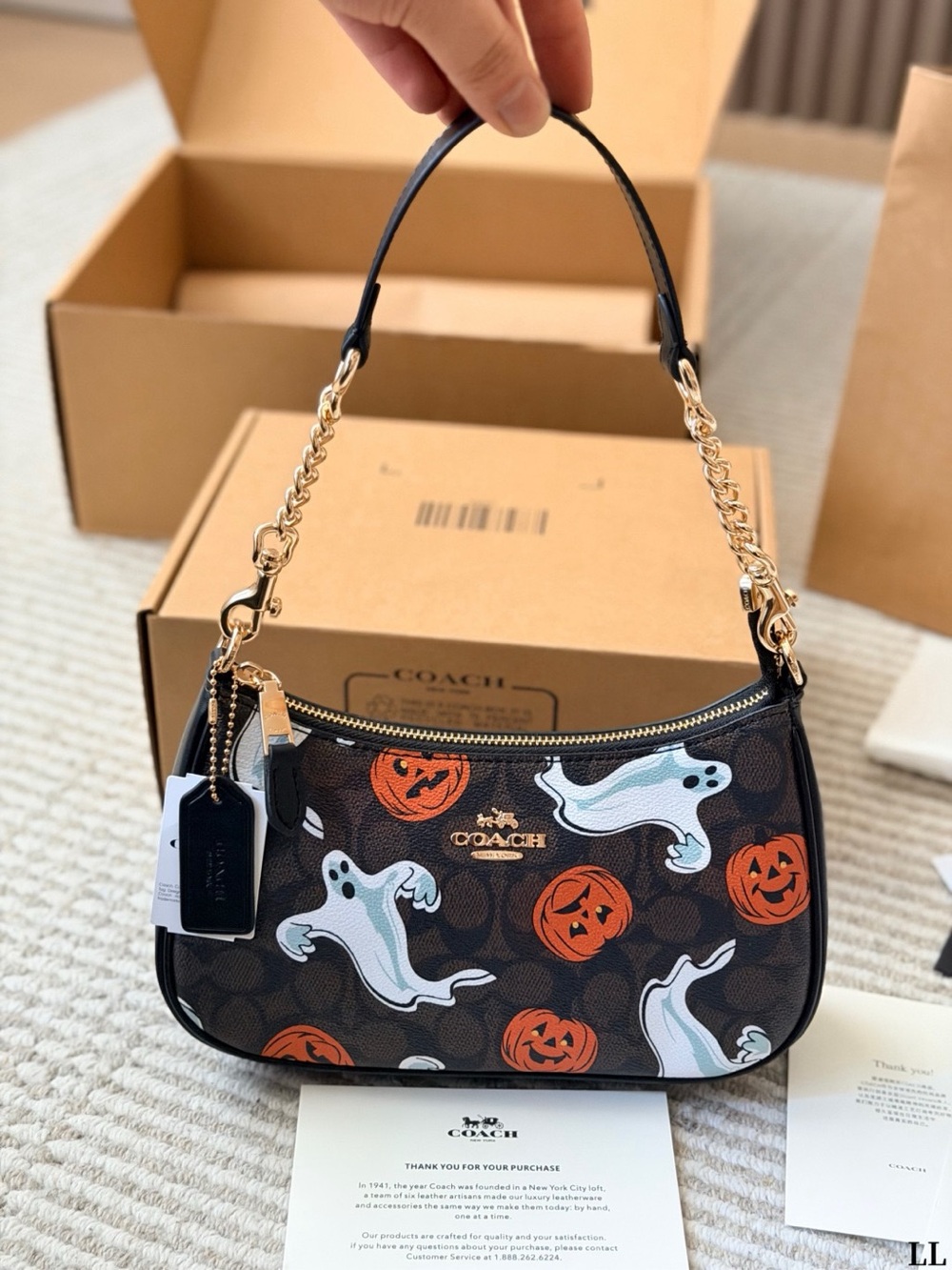 Coach Black Pumpkin & Ghost Print Mini Shoulder Bag